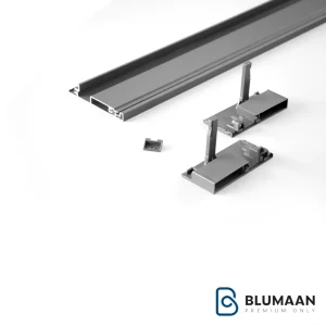 تصویر لوازم اینر ریل اسلیم فانتونی با فرانت آلومینیوم، محصولی از بلومان برای کابینت‌های مدرن و بهینه‌سازی فضا.