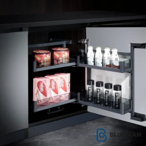 سوپر تاندم لولایی زیر صفحه کریستال فانتونی، راه حلی مدرن و کاربردی برای نظم دهی به آشپزخانه و کمد لباس.