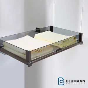 کشو شیشه ای ریلی فانتونی با طراحی مدرن و ریل آرام‌بند برای سازماندهی فضا.