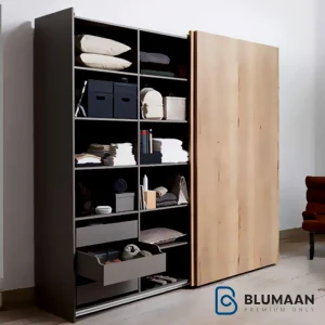 عکس با کیفیت از مکانیزم ریلی تاپ لاین روکار فانتونی، نصب شده بر روی درب چوبی.