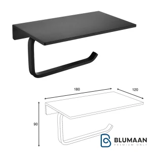 هولدر دستمال توالت با شلف پیچی S053 فانتونی، با طراحی شیک و رنگ مشکی مات، مناسب برای انواع سرویس بهداشتی.