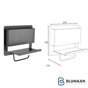 هولدر جای دستمال توالت به همراه جای مجله پیچی فانتونی S055 مشکی مات. طراحی مدرن و کاربردی برای سرویس بهداشتی شما.