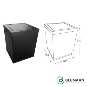 سطل سرویس بهداشتی مربعی درب الاکلنگی S502 فانتونی با رنگ مشکی مات، مناسب برای سرویس بهداشتی مدرن.