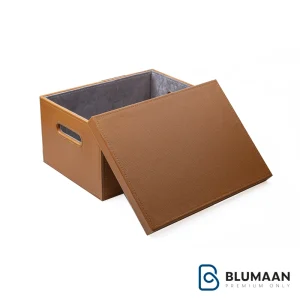 باکس چرمی داخل کمد لباس با پوشش داخلی مخمل ملونی، با طراحی شیک و کاربردی برای سازماندهی کمد لباس.