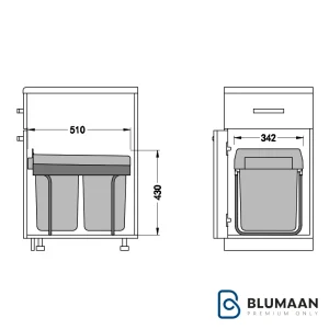 سطل 2 مخزنه زیرسینکی آرام‌بند 9128 - ملونی - نمای دوم