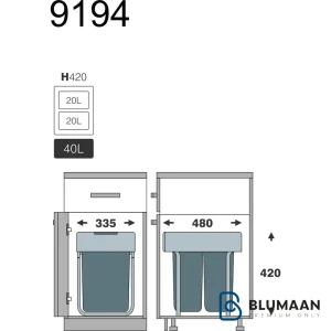 سطل 2 مخزنه زیر سینکی آرام‌بند 9194 - ملونی - نمای دوم