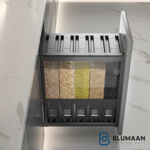 تصویر مخزن نگهداری برنج و حبوبات ریلی ملونی 9216 با طراحی شیک و مدرن برای آشپزخانه.