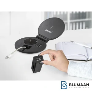 پریز توکار گرد ملونی 10032 با شارژر وایرلس و پورت‌های متنوع برای استفاده در منزل و محیط کار.