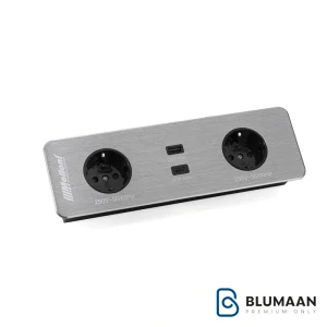 پریز توکار 10056 ملونی، یک پریز توکار با طراحی مدرن و امکانات فراوان شامل 2 سوکت برق، 1 پورت USB و 1 پورت Type-C.