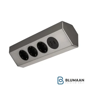 عکس پریز روکار کنج 10086 ملونی با طراحی مدرن و امکانات شارژ سریع USB و 3 سوکت برق.