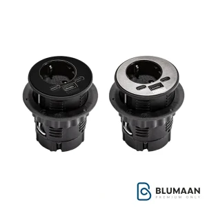 پریز توکار استوانه‌ای 10104 ملونی با طراحی مدرن و امکانات متنوع برای شارژ و تامین برق.