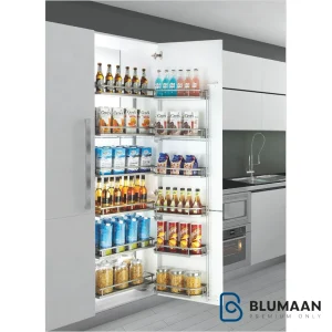 نمایشی از سوپر تاندم یخچالی کریستال یونی هوپر با طراحی مدرن و ریل آرام‌بند برای نظم‌دهی به کابینت آشپزخانه.