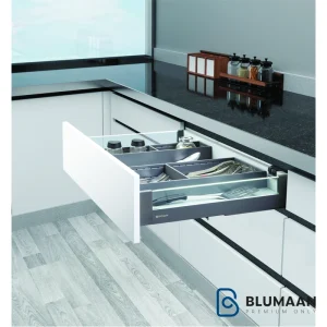 ریل مجیک باکس کوتاه شیشه‌ای LED یونی هوپر با بدنه سه‌بعدی و نورپردازی LED برای کشوهای لوکس آشپزخانه