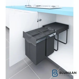 سطل زباله دو مخزن 8633 پلاتین، با طراحی مدرن و آرام‌بند برای تفکیک زباله در آشپزخانه و منزل.