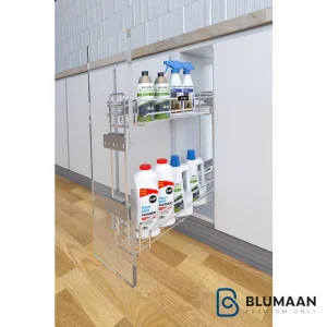 سبد مواد شوینده ریل پهلو پلاتین با طراحی زیبا و کاربردی برای سازماندهی مواد شوینده در آشپزخانه.