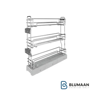 سبد مواد شوینده کف ریل سه طبقه پلاتین برای نظم دهی به آشپزخانه