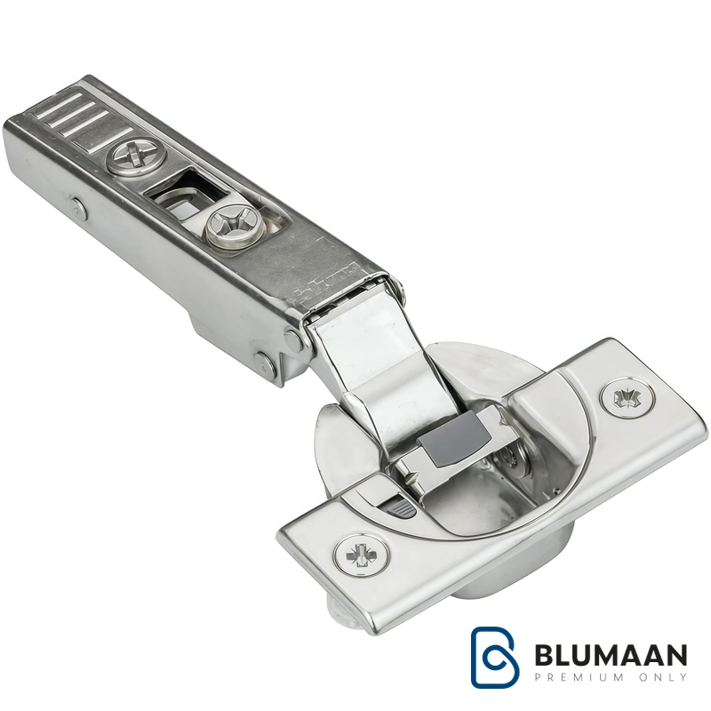 تصویر لولا 107 درجه پمپی بلوم بلوم، یک لولای باکیفیت و آرام‌بند برای کابینت و کمد.