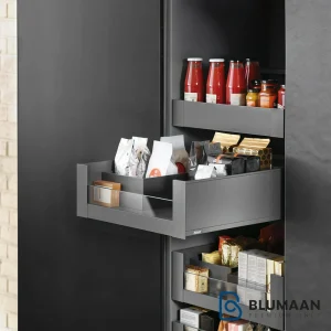 عکس لگراباکس لوازم کشو سوپری شیشه‌ای بلوم طوسی تیره برای نظم‌دهی