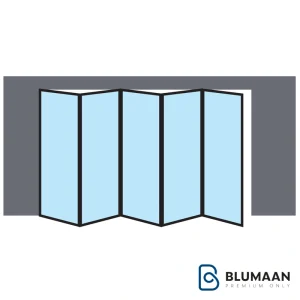 مکانیزم آکاردئونی پنج درب فانتونی با پروفیل آلومینیومی، مناسب برای استفاده در ساختمان‌ها و فضاهای مختلف.