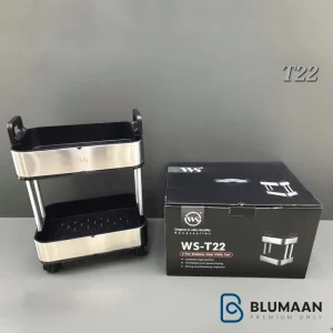 ترولی استیل ۲ طبقه چرخدار T22 - ws - نمای دوم